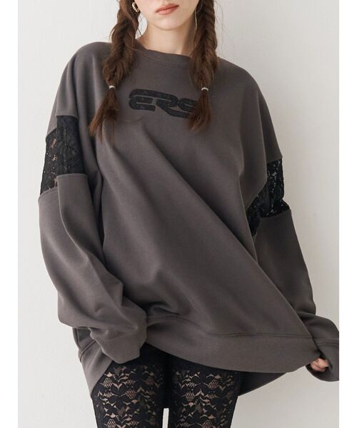 EVRIS（エヴリス）の「レースEmbroideryスウェットトップス（スウェット・レディース・チャコールグレー/グレー/ブラック・FREE）」の3枚目の写真