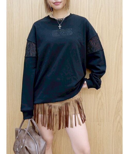 EVRIS（エヴリス）の「レースEmbroideryスウェットトップス（スウェット・レディース・チャコールグレー/グレー/ブラック・FREE）」の2枚目の写真