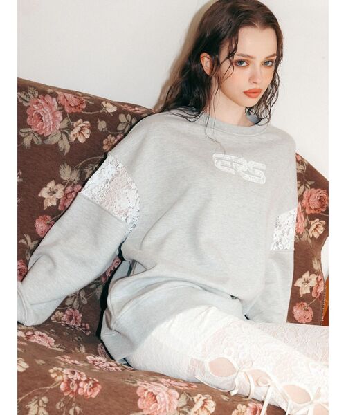 EVRIS（エヴリス）の「レースEmbroideryスウェットトップス（スウェット・レディース・チャコールグレー/グレー/ブラック・FREE）」の5枚目の写真