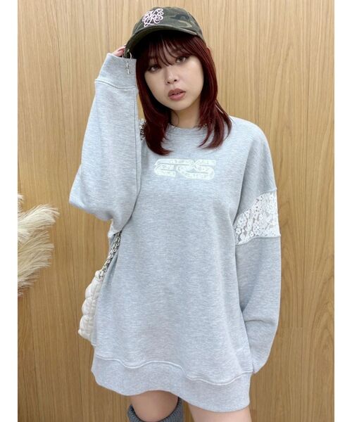 EVRIS（エヴリス）の「レースEmbroideryスウェットトップス（スウェット・レディース・チャコールグレー/グレー/ブラック・FREE）」の11枚目の写真