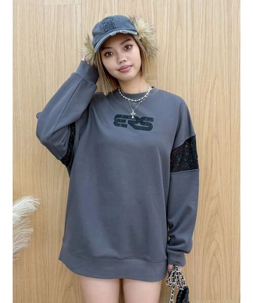 EVRIS（エヴリス）の「レースEmbroideryスウェットトップス（スウェット・レディース・チャコールグレー/グレー/ブラック・FREE）」の17枚目の写真