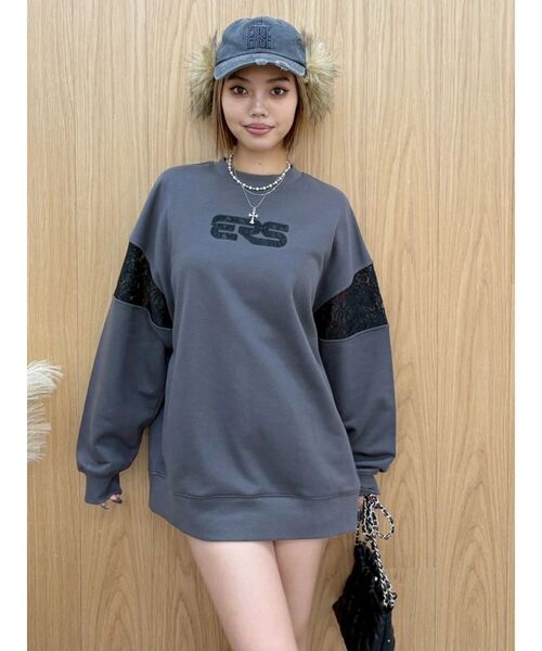 EVRIS（エヴリス）の「レースEmbroideryスウェットトップス（スウェット・レディース・チャコールグレー/グレー/ブラック・FREE）」の18枚目の写真