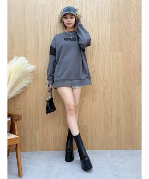 EVRIS（エヴリス）の「レースEmbroideryスウェットトップス（スウェット・レディース・チャコールグレー/グレー/ブラック・FREE）」の19枚目の写真