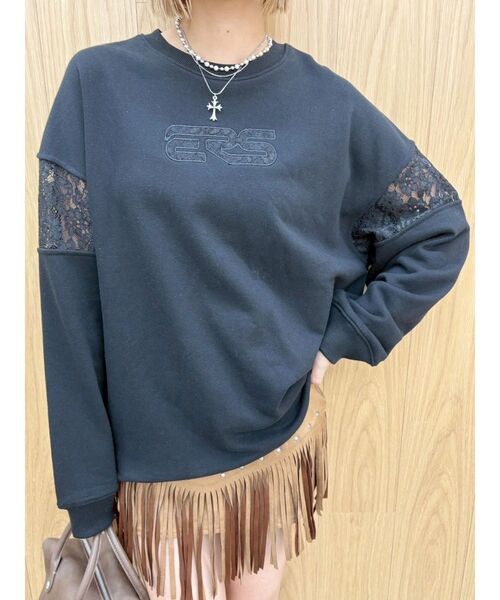 EVRIS（エヴリス）の「レースEmbroideryスウェットトップス（スウェット・レディース・チャコールグレー/グレー/ブラック・FREE）」の12枚目の写真
