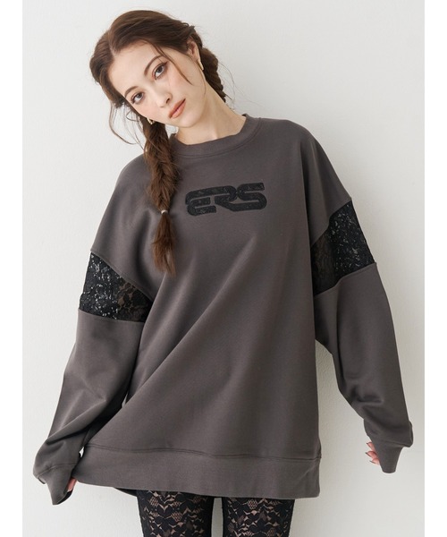 EVRIS（エヴリス）の「レースEmbroideryスウェットトップス（スウェット・レディース・チャコールグレー/グレー/ブラック・FREE）」の3枚目の写真
