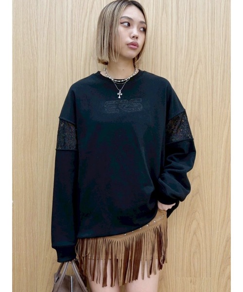 EVRIS（エヴリス）の「レースEmbroideryスウェットトップス（スウェット・レディース・チャコールグレー/グレー/ブラック・FREE）」の2枚目の写真