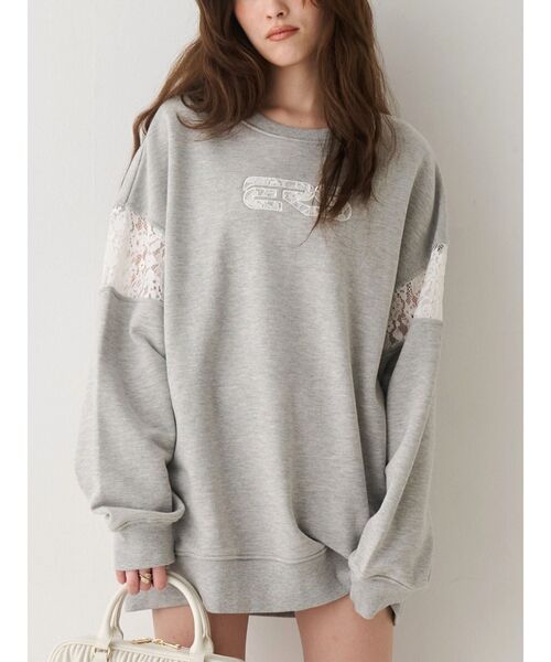EVRIS（エヴリス）の「レースEmbroideryスウェットトップス（スウェット・レディース・チャコールグレー/グレー/ブラック・FREE）」の5枚目の写真