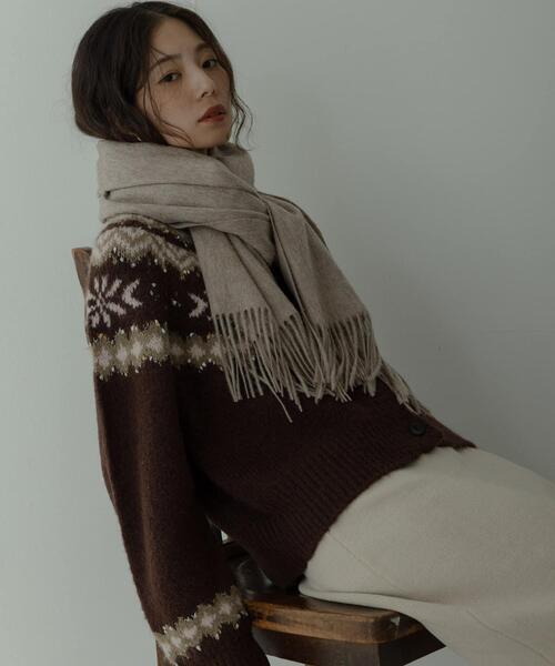 URBAN RESEARCH Sonny Label（アーバンリサーチサニーレーベル）の「大判ウールストール（マフラー・レディース・ボルドー/ライトグレー/チャコールグレー/ベージュ・ONE）」の3枚目の写真