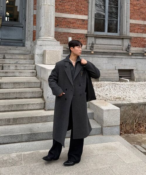 BESLOW（ビースロー）の「DOUBLE BREASTED ALPACA MAXI COAT MELANGE CHARCOAL（チェスターコート・メンズ・その他・SMALL/MEDIUM/LARGE/X-LARGE）」の8枚目の写真