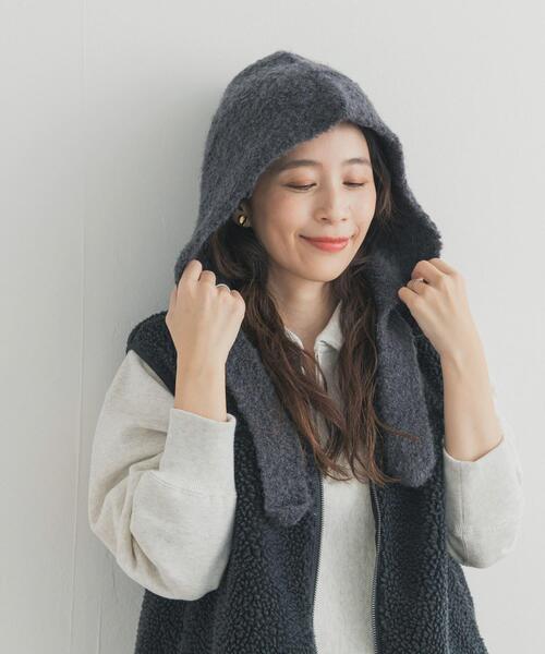 URBAN RESEARCH DOORS（アーバンリサーチドアーズ）の「ウール混ニットバラクラバ帽（ニットキャップ/ビーニー・レディース・オートミール/ダークグレー・ONE）」の2枚目の写真