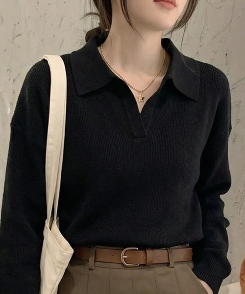cammie(キャミー)の「ポロカラーニット(ニット/セーター・レディース・アイボリー/ブラック・F)」の2枚目の写真