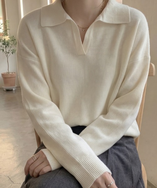 cammie(キャミー)の「ポロカラーニット(ニット/セーター・レディース・アイボリー/ブラック・F)」の8枚目の写真