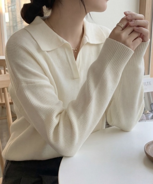 cammie(キャミー)の「ポロカラーニット(ニット/セーター・レディース・アイボリー/ブラック・F)」の7枚目の写真
