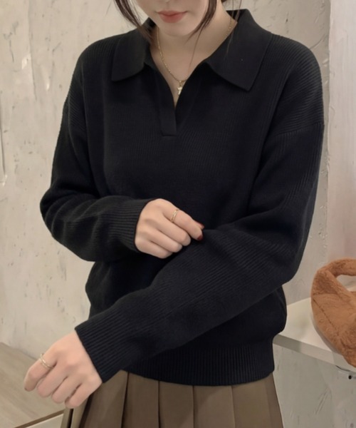 cammie(キャミー)の「ポロカラーニット(ニット/セーター・レディース・アイボリー/ブラック・F)」の4枚目の写真