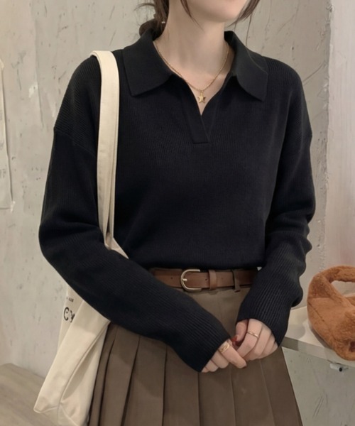 cammie(キャミー)の「ポロカラーニット(ニット/セーター・レディース・アイボリー/ブラック・F)」の5枚目の写真