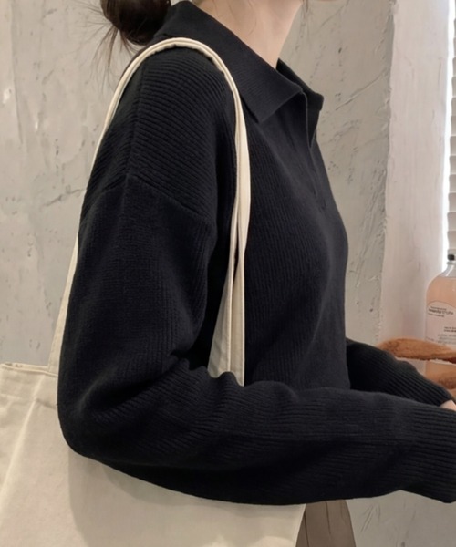 cammie(キャミー)の「ポロカラーニット(ニット/セーター・レディース・アイボリー/ブラック・F)」の6枚目の写真