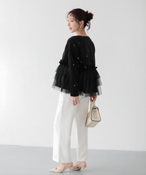 Fit more(フィットモア)の「ベロア刺繍チュールドッキングトップス(その他トップス・レディース・ブラック・FREE)」の2枚目の写真