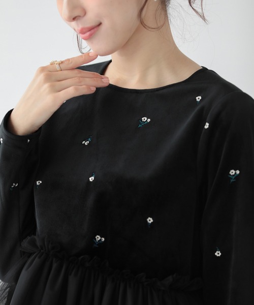 Fit more(フィットモア)の「ベロア刺繍チュールドッキングトップス(その他トップス・レディース・ブラック・FREE)」の4枚目の写真