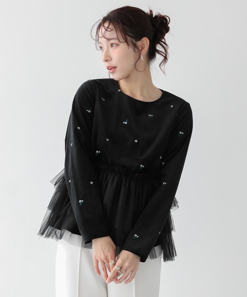 Fit more(フィットモア)の「ベロア刺繍チュールドッキングトップス(その他トップス・レディース・ブラック・FREE)」の5枚目の写真