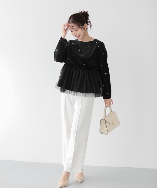 Fit more(フィットモア)の「ベロア刺繍チュールドッキングトップス(その他トップス・レディース・ブラック・FREE)」の6枚目の写真