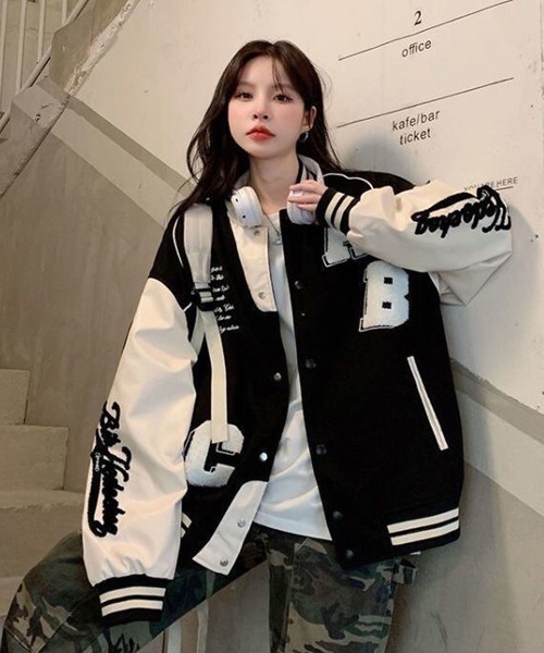 Ressaca（レサーカ）の「オーバーサイズサガラ刺繍スタジャン PUレザー切り替えブルゾン（スタジャン・メンズ・ブラック/ブラウン・L/M）」の19枚目の写真