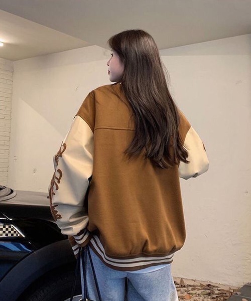 Ressaca（レサーカ）の「オーバーサイズサガラ刺繍スタジャン PUレザー切り替えブルゾン（スタジャン・メンズ・ブラック/ブラウン・L/M）」の16枚目の写真