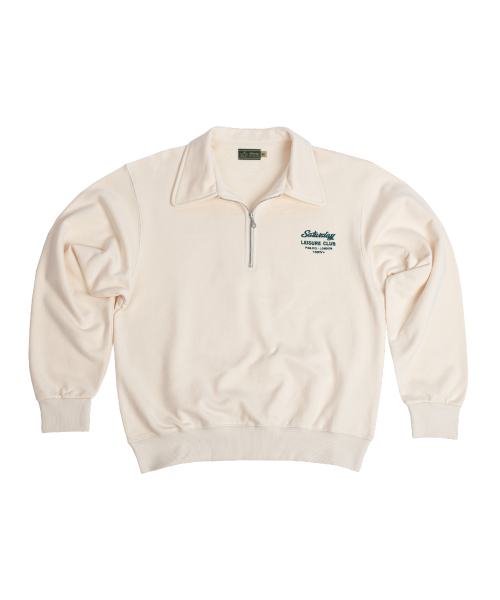 SATURDAY LEISURE CLUB(サタデーレジャークラブ)の「Saturday Leisure Club Logo Leisure Half Zip-Up Sweatshirt(Unisex) - Ivory(スウェット・メンズ・その他・LARGE/X-LARGE)」の1枚目の写真