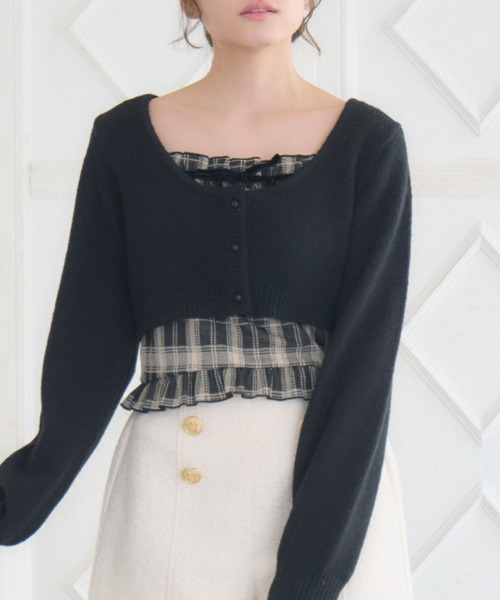 ems excite(エムズエキサイト)の「ショートNT&キャミSET(ニット/セーター・レディース・ブラウン/ナチュラル/ブラック・FREE)」の2枚目の写真