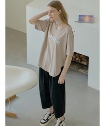 V-neck Overfit Logo T-shirt - BEIGE