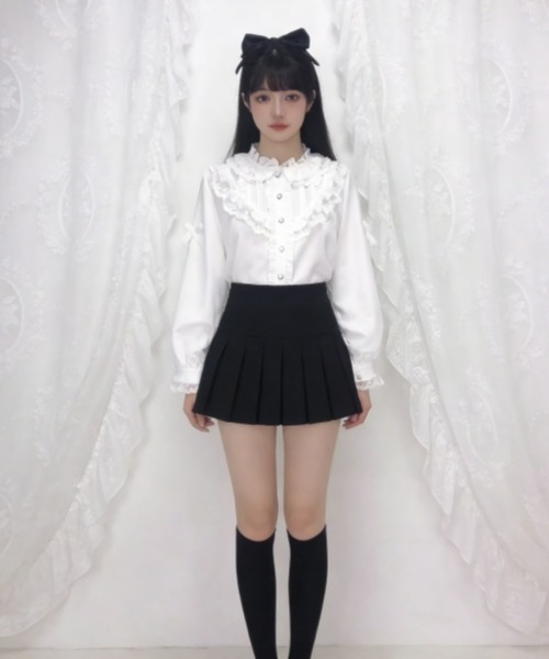 gossip！ロサンゼルス（ゴシップロサンゼルス）の「【Y2Kガーリー】レトロレースフリル長袖インナーシャツ（シャツ/ブラウス・レディース・ホワイト・FREE）」の4枚目の写真