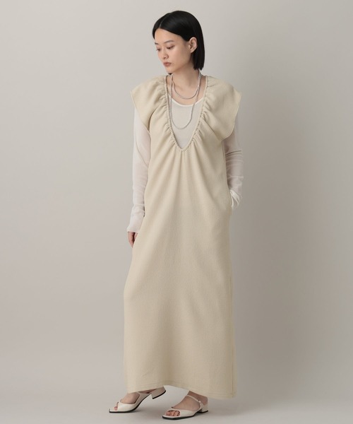 A part by（アパートバイ）の「Ｕネックギャザージャンスカ（ジャンパースカート・レディース・ブラック/ベージュ・FREE）」の9枚目の写真