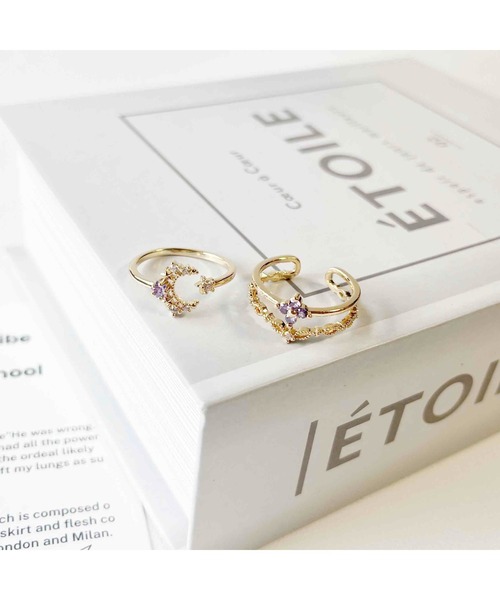 tone(トーン)の「【88eighty-eight】パープルゴールドMOON&STARリング2点セット【import】(MA)(リング・レディース・ゴールド・FREE)」の4枚目の写真