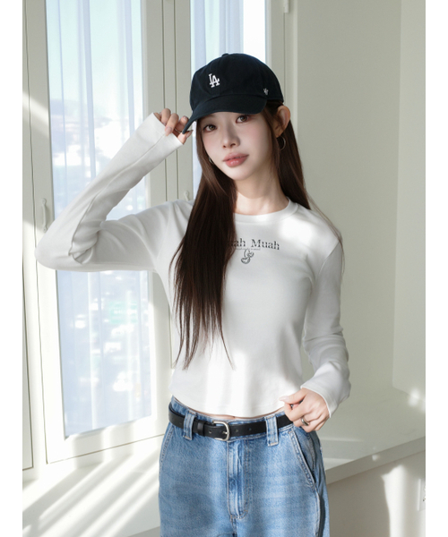 muahmuah（ムーアムーア）の「ハートストリングリボンクロップTシャツ[2色]（Tシャツ/カットソー・レディース・ブラック/アイボリー・FREE）」の22枚目の写真