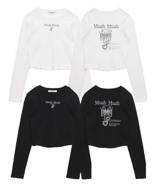muahmuah（ムーアムーア）の「ハートストリングリボンクロップTシャツ[2色]（Tシャツ/カットソー・レディース・ブラック/アイボリー・FREE）」の11枚目の写真