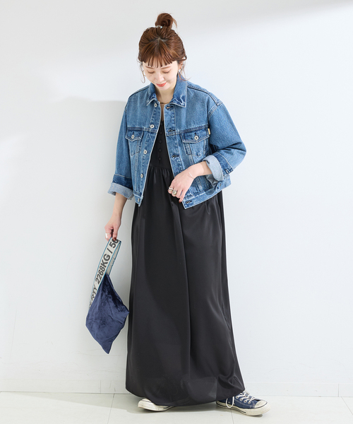 B.C STOCK（ベーセーストック）の「《追加3》【WEB限定】ウォッシャブル / ドット無地Vネックワンピース（ワンピース・レディース・ブラック系その他/ブラック・FREE）」の4枚目の写真