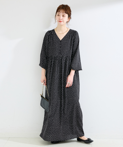 B.C STOCK（ベーセーストック）の「《追加3》【WEB限定】ウォッシャブル / ドット無地Vネックワンピース（ワンピース・レディース・ブラック系その他/ブラック・FREE）」の8枚目の写真