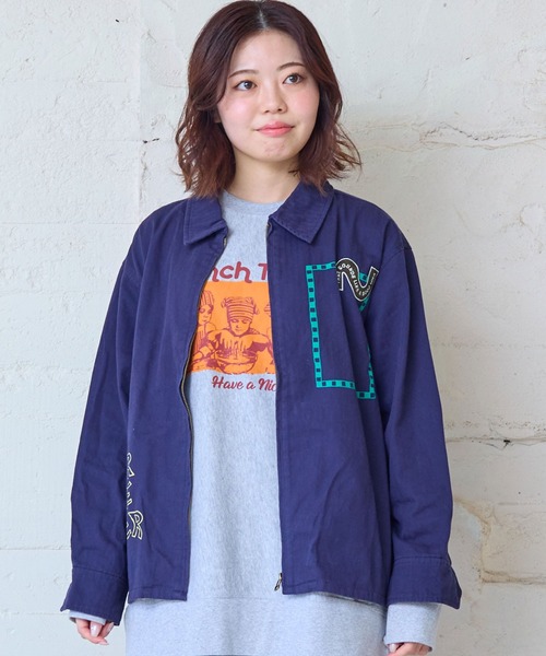 セール】ヘリンボンツイル刺繍プリントジャケット/おとな