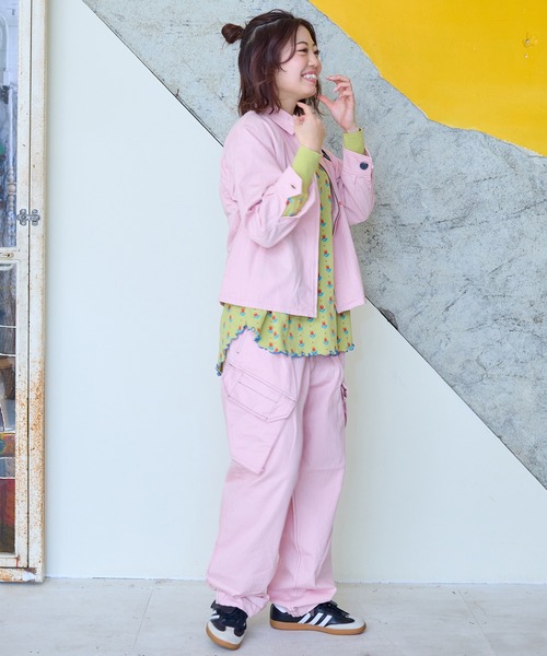 MARKEY'S(マーキーズ)の「ヘリンボンツイル刺繍プリントジャケット/おとな(カバーオール・レディース・ライトピンク/ネイビー・160cm)」の3枚目の写真