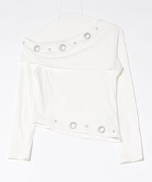 Sibra（シブラ）の「ハトメデザインオフショルトップス/ウエストカットアウト・タイトシルエット（Tシャツ/カットソー）」