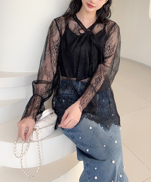 Jasmine Grandiflorum(ジャスミングランディフローラム)の「【Jasmine】レースリボンシアートップス (SS)(シャツ/ブラウス・レディース・アイボリー/ブラック・FREE)」の14枚目の写真