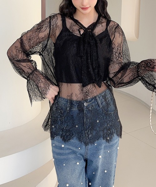 Jasmine Grandiflorum(ジャスミングランディフローラム)の「【Jasmine】レースリボンシアートップス (SS)(シャツ/ブラウス・レディース・アイボリー/ブラック・FREE)」の15枚目の写真