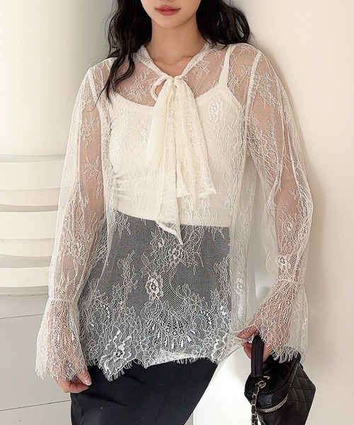 Jasmine Grandiflorum(ジャスミングランディフローラム)の「【Jasmine】レースリボンシアートップス (SS)(シャツ/ブラウス・レディース・アイボリー/ブラック・FREE)」の8枚目の写真