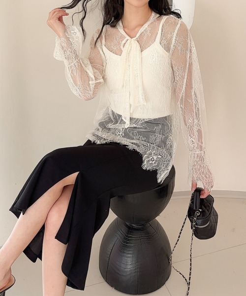 Jasmine Grandiflorum(ジャスミングランディフローラム)の「【Jasmine】レースリボンシアートップス (SS)(シャツ/ブラウス・レディース・アイボリー/ブラック・FREE)」の9枚目の写真