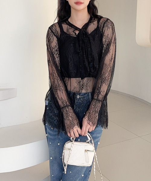 Jasmine Grandiflorum(ジャスミングランディフローラム)の「【Jasmine】レースリボンシアートップス (SS)(シャツ/ブラウス・レディース・アイボリー/ブラック・FREE)」の11枚目の写真