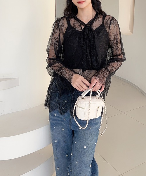 Jasmine Grandiflorum(ジャスミングランディフローラム)の「【Jasmine】レースリボンシアートップス (SS)(シャツ/ブラウス・レディース・アイボリー/ブラック・FREE)」の13枚目の写真