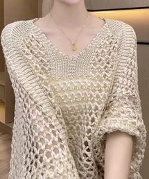 かぎ編み長袖トップス
