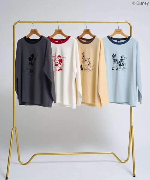 Disney（ディズニー）の「【Mickey&Friends】フロッキーリンガーT（Tシャツ/カットソー・レディース・イエロー/オフホワイト/チャコールグレー/サックスブルー・FREE）」の5枚目の写真