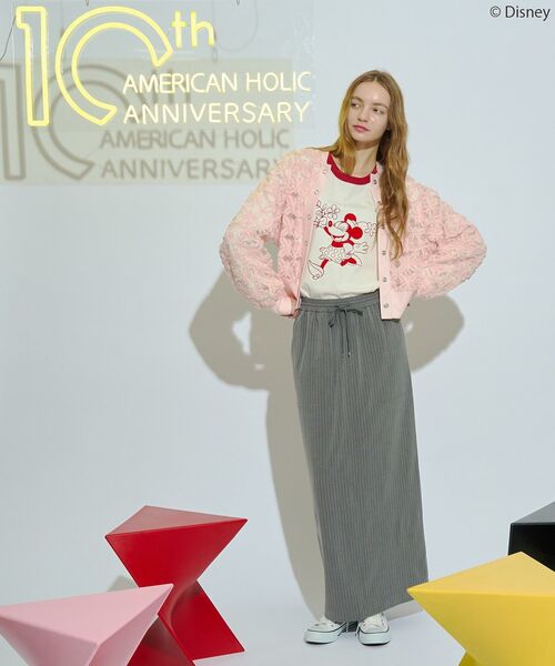 Disney（ディズニー）の「【Mickey&Friends】フロッキーリンガーT（Tシャツ/カットソー・レディース・イエロー/オフホワイト/チャコールグレー/サックスブルー・FREE）」の8枚目の写真