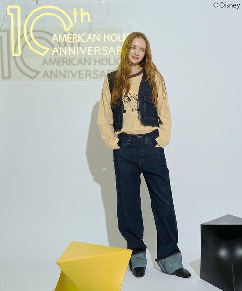 Disney（ディズニー）の「【Mickey&Friends】フロッキーリンガーT（Tシャツ/カットソー・レディース・イエロー/オフホワイト/チャコールグレー/サックスブルー・FREE）」の13枚目の写真