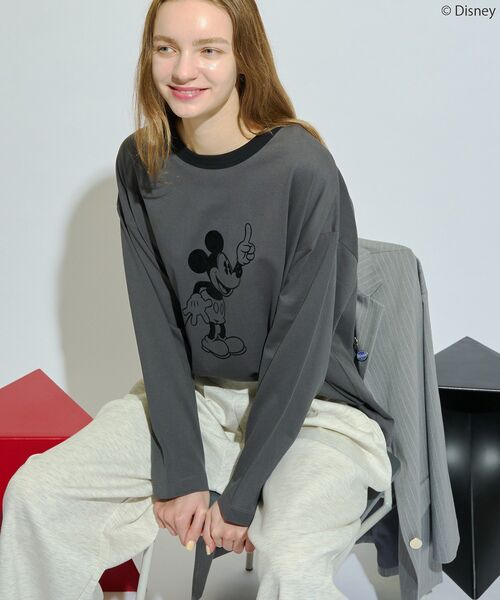 Disney（ディズニー）の「【Mickey&Friends】フロッキーリンガーT（Tシャツ/カットソー・レディース・イエロー/オフホワイト/チャコールグレー/サックスブルー・FREE）」の14枚目の写真